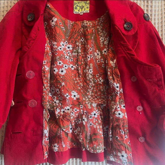 Anthropologie Floreat Red Peplum Jacket Blazer Floral Lined Size 6 - Picture 2 of 5